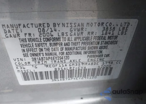 2014 Nissan Sentra Sr z USA, uszkodzony, nr VIN 3N1AB7AP4EY294120